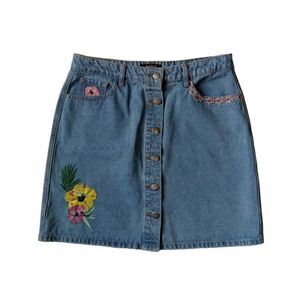 Buffalo David Bitton Faith Button Front Floral Embroidery Denim Skirt Waist 30